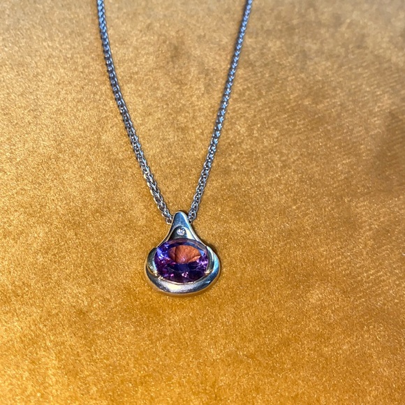 MOVADO amethyst, diamond, ss 925 and gold necklace - Picture 2 of 6